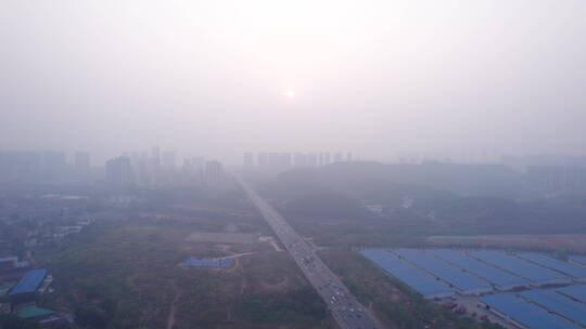 5.4K雾霾天气长沙城市航拍空镜