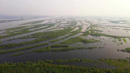 航拍饶河东安乌苏里江挠力河湿地风光