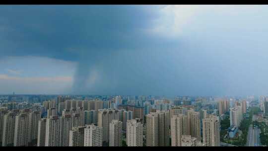 航拍西安城市局部阵雨