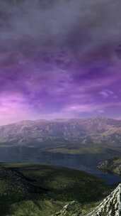 具有梦幻般的紫色天空的景观3D模型