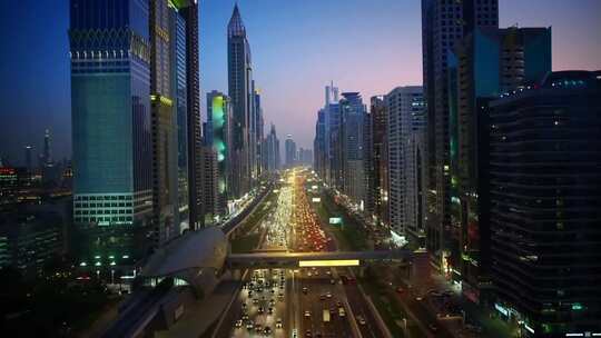 迪拜城市夜景交通、夜景车流