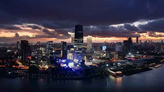 航拍上海滨江两岸城市CBD建筑群夜景