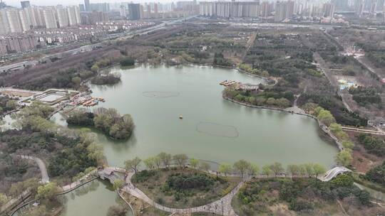 高清航拍春天油菜花城市边田野空镜定鼎门