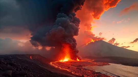 末日活火山爆发喷发岩浆自然灾害ai素材原