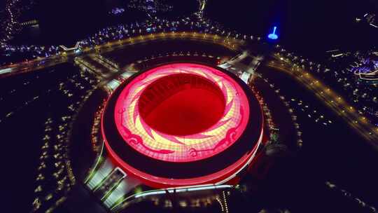 成都大运会世运会主场馆东安湖体育公园夜景视频素材模板下载