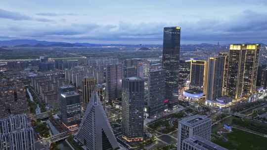 航拍杭州余杭区未来科技城夜景