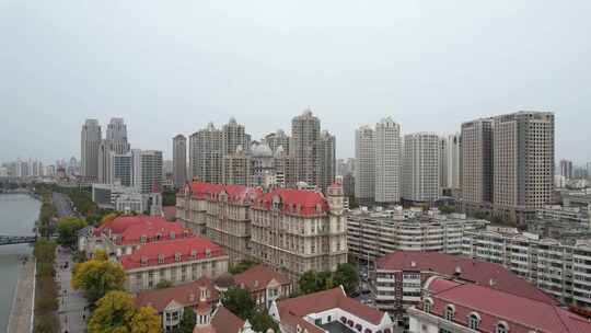 天津海河风景城市建筑风光航拍