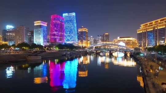城市河流夜景灯光建筑景观