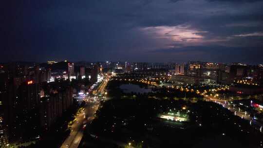 江西宜春城市夜幕降临晚霞夜景航拍