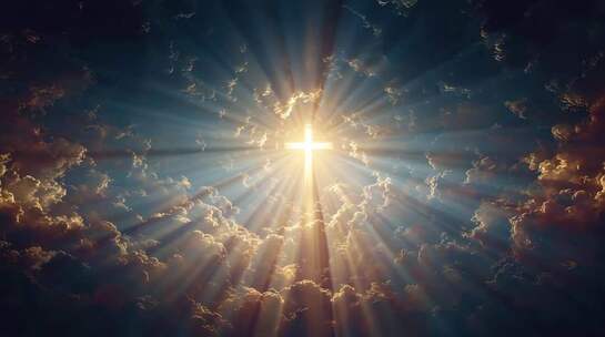 十字架在空中穿透云层景象