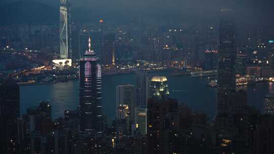 香港夜晚太平山顶大气俯拍香港全景夜色