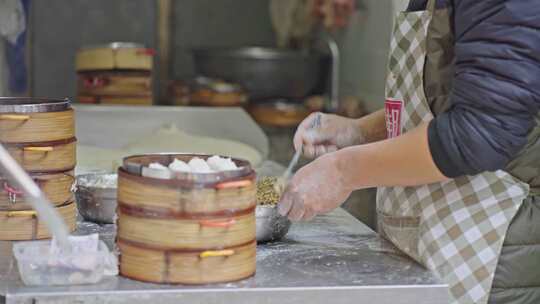 早餐店 做包子 小笼包视频素材模板下载