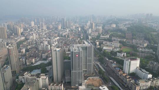 航拍湖北宜昌城市建设清晨