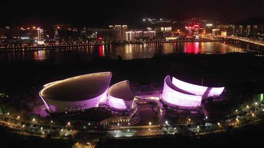 福建省福州海峡文化艺术中心夜景航拍