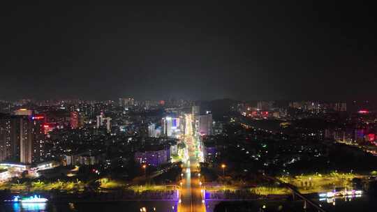 航拍四川自贡夜景自贡城市风光