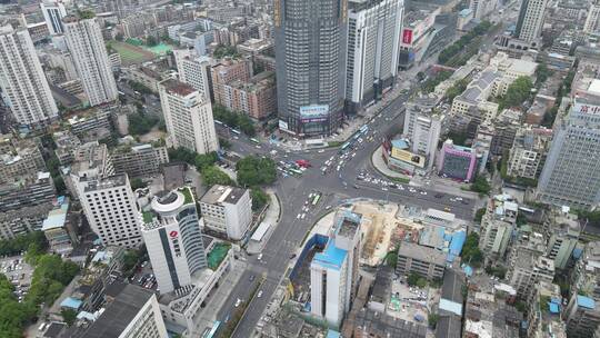 航拍城市高楼交通车辆