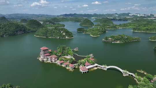 贵州贵阳市百花湖风景区航拍自然风光