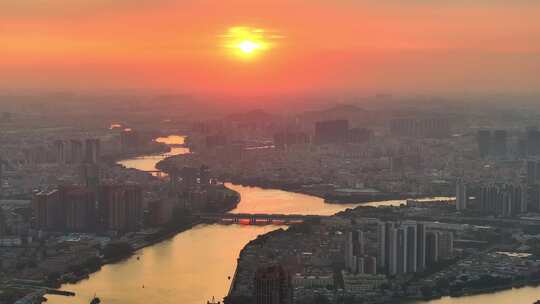 广州珠江日落夕阳航拍