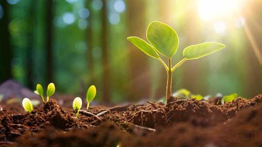 阳光下种子破土而出发芽
