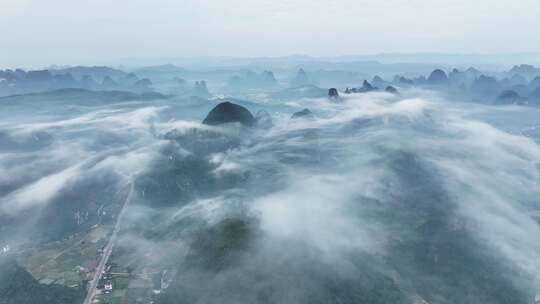 航拍山水水墨意境自然风光