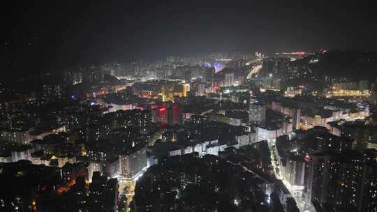 四川达州中心广场夜景灯光航拍