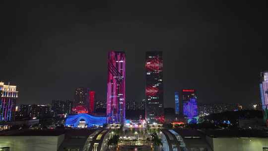 江门五邑华侨广场夜景航拍蓬江万达广场夜景