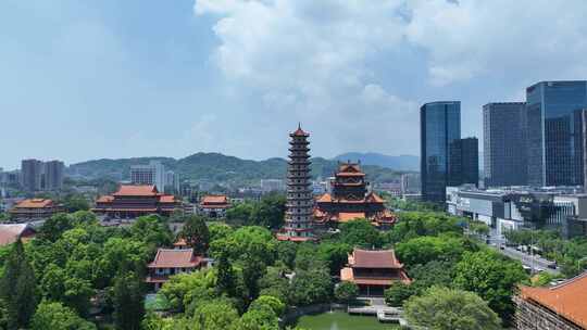 福州西禅古寺航拍城市寺庙古建筑景观风景