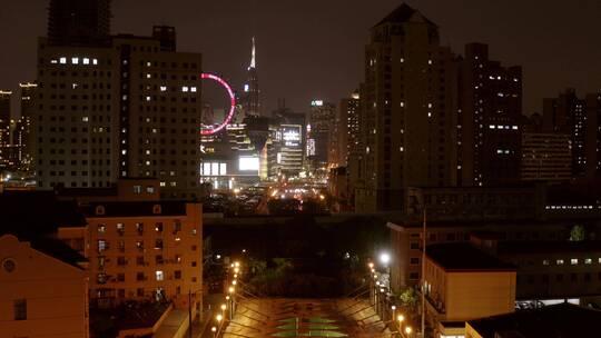 航拍上海夜景城市建筑夜景