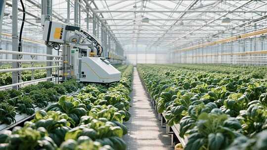 温室大棚内农业机械作业画面