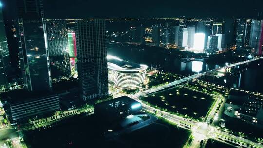 天津滨海新区于家堡商业区夜晚延时航拍视频素材模板下载