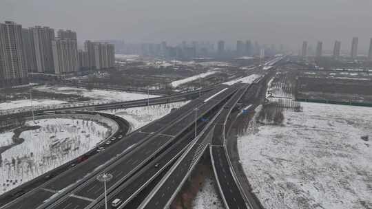 航拍城市雪景石家庄