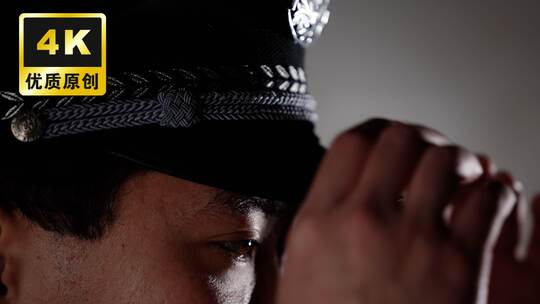 警察整理着装穿戴警服佩戴警帽人民警察形象