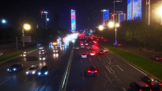 实拍深圳城市夜景交通车辆行驶