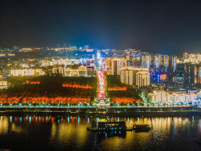 多镜头航拍重庆巫山《三峡之光》夜景延时