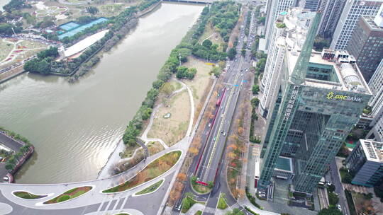 广州CBD珠江新城航拍城市风光空镜