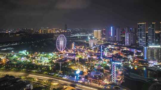 佛山欢乐海岸夜景航拍延时