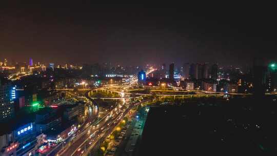 济南顺河路高架立交桥夜景交通移动延时航拍