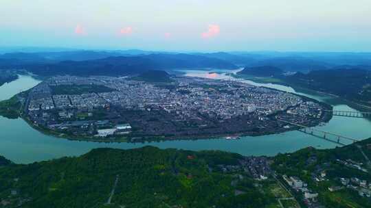 四川阆中古城高视角航拍古建筑街道