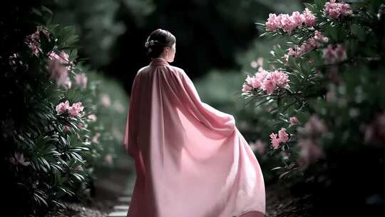 唐风美人漫步花径古典意境唯美动人