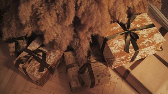 圣诞树下的礼物盒视频素材模板下载