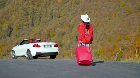 女人，敞篷车，汽车，游客