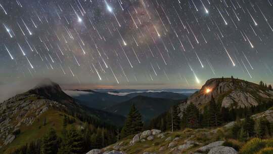 山间夜空流星划过景象