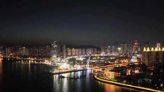 海滨城市夜景 星海广场航拍