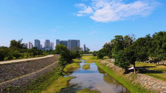 航拍深圳坪山河石溪河谷