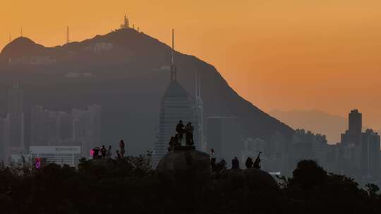 香港宝马山观景平台傍晚夕阳航拍