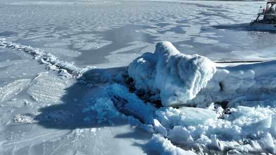 青海海南青海湖冰面航拍视频