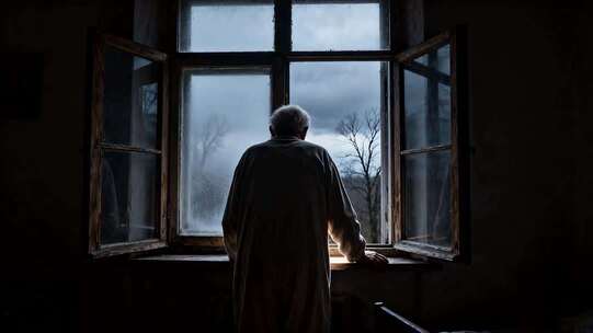 老人窗边凝望