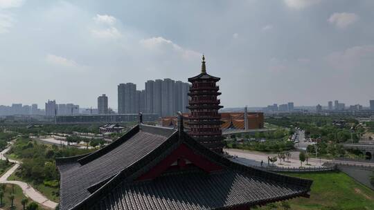 洛阳古建筑瀍壑朱樱塔航拍大运河博物馆地标