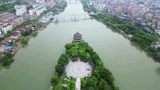 湖南醴陵城市风光航拍渌江桥状元洲文化公园