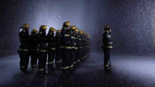 消防员雨中对党宣誓